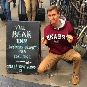 MSU student, Zach Perry, outside of Oxford's oldest pub.