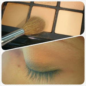 Step 4: using the same light nude brown used as the base color and a blending brush, blend both colors on the lid.